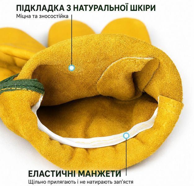 Рукавиці садові ELWAY чоловічі шкіряні (волова шкіра, важкі роботи) 4014 фото